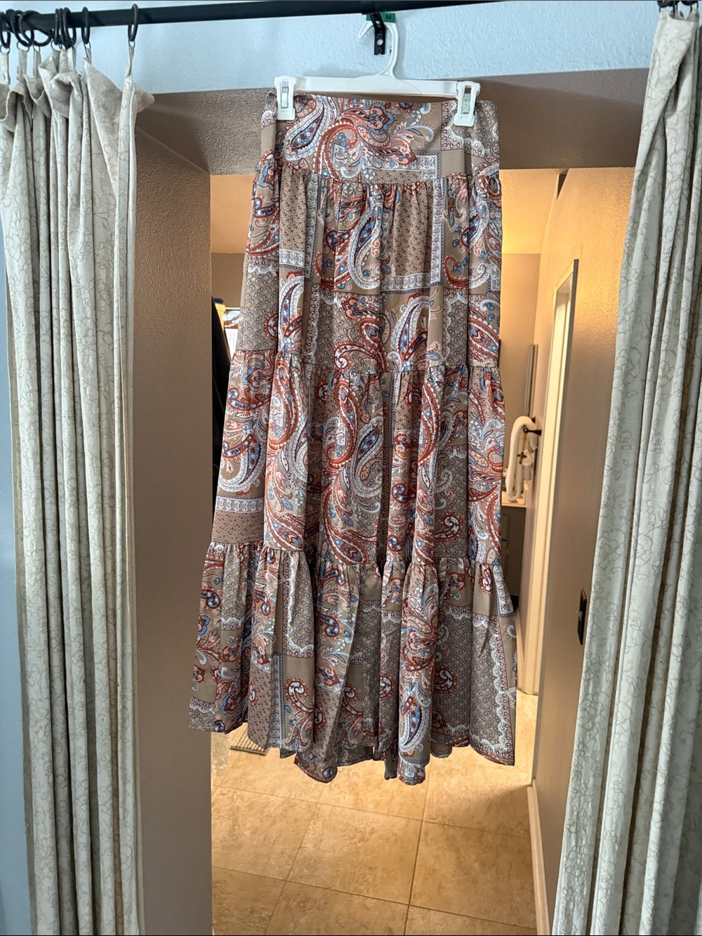 NATURAL LIFE Paisley Boho Skirt - Tan, Rust & Slate Blue